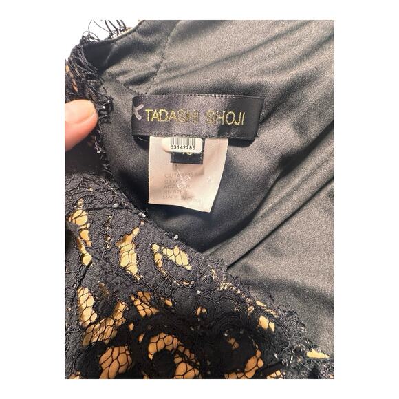 Tadashi shoji Black Nude Lace Dress Women’s 10 Floor Length Slit Special Goth - Picture 2 of 14